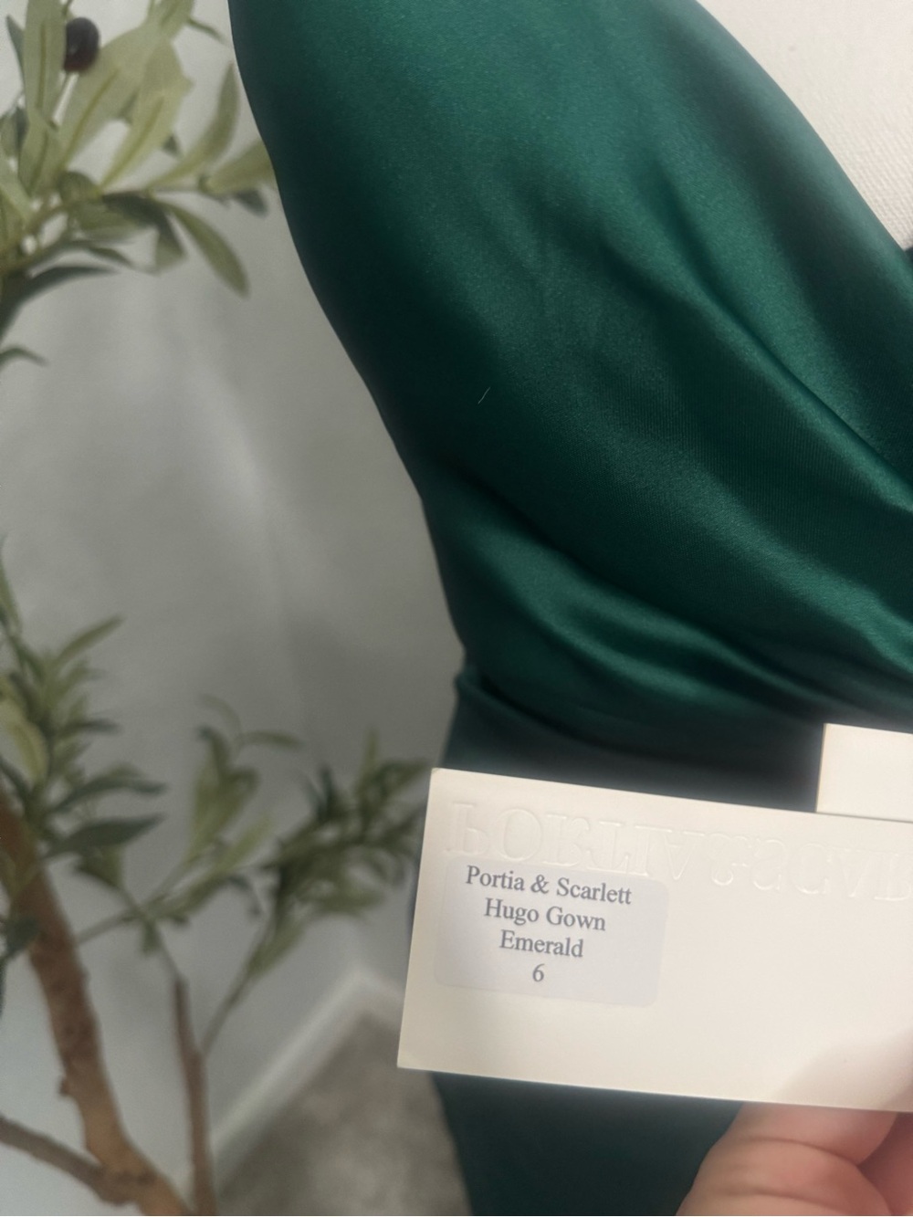 Elegant Deep Emerald Green Satin Gown with slit - Picture 2 of 9